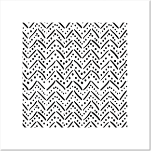 Monochrome Chevron Dots Pattern Posters and Art